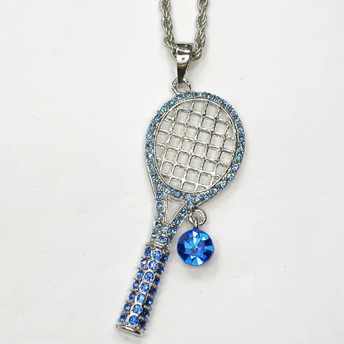 

12pcs/lot Wholesale Rhinestone Tennis racket Fashion Pendant Necklaces Chain Jewelry F101228