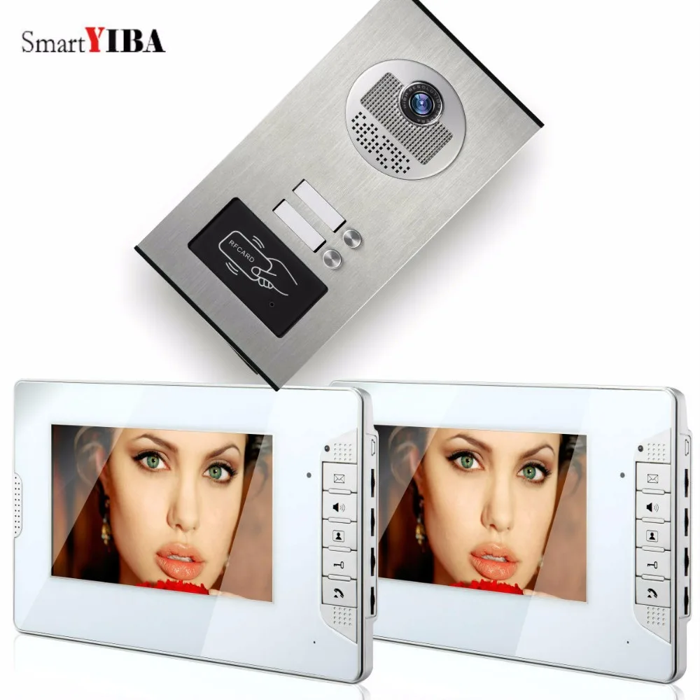 SmartYIBA 7'' House Camera Doorbell For 2 Units Apartment Video Door Bell Intercom Kits RFID Control Access Door Camera