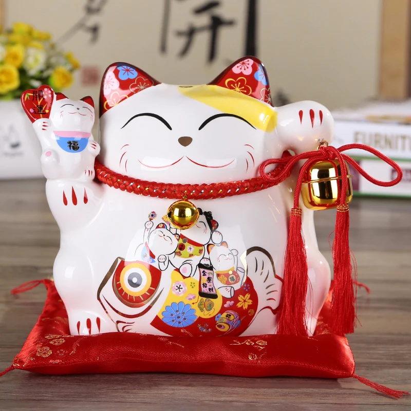 10 дюймов Maneki Neko керамика Lucky Cat домашний декор фарфоровые декоративные украшения бизнес-подарки Фортуна кошка копилка фэншуй ремесло подарок - Цвет: 20CM -H