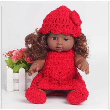 

30CM African Black Reborn Vinyl Baby Dolls Cheap Toys Girls Gifts Red Dress Curly Hair Realistic