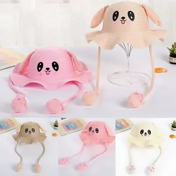 

Cute Summer Hat Children Kids Rabbit Ears Straw Beach Sunscreen Girls Boys Hats for 2-8Years