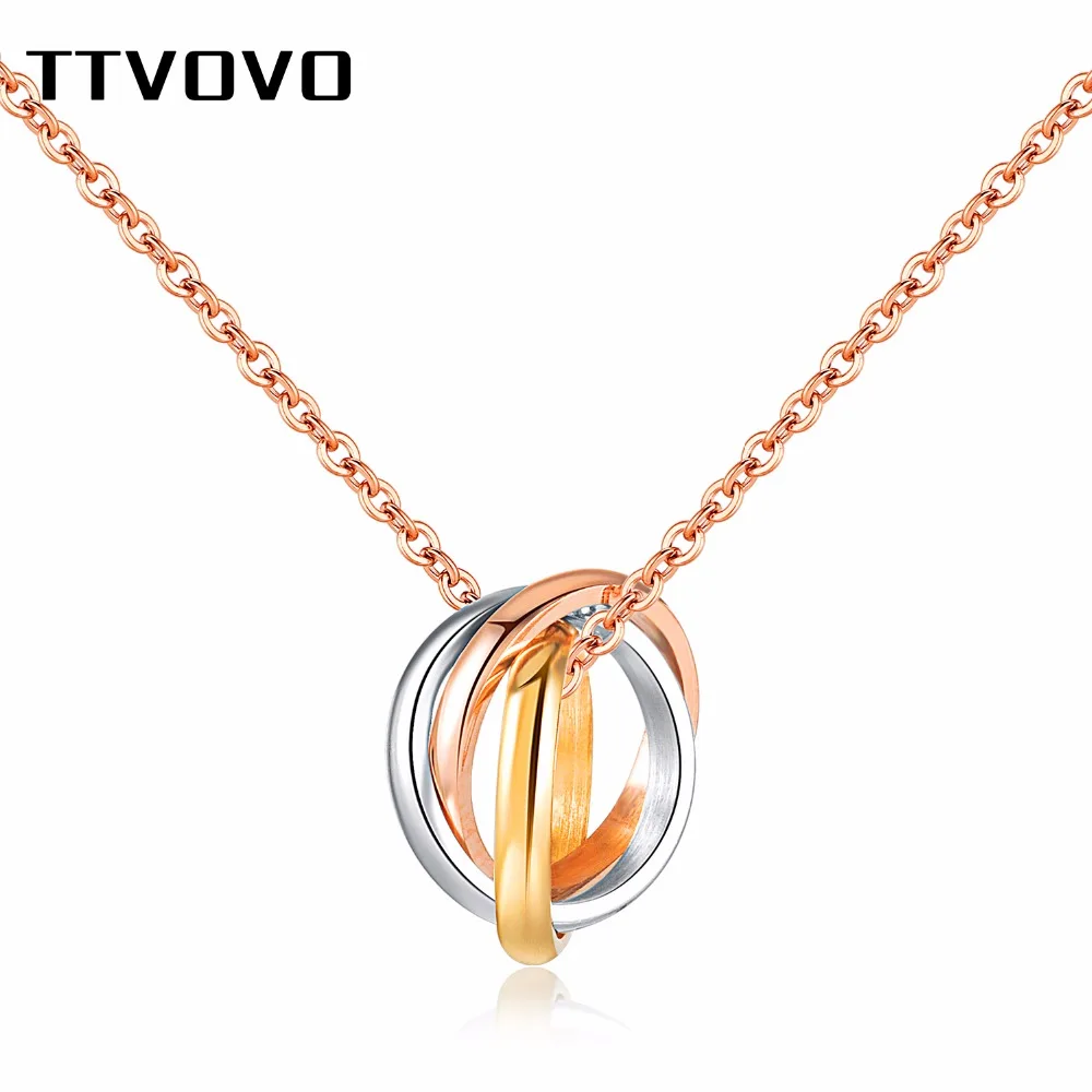 TTVOVO Trinity круглая подвеска ожерелье три сцепления Hallow круглые кольца кулон для