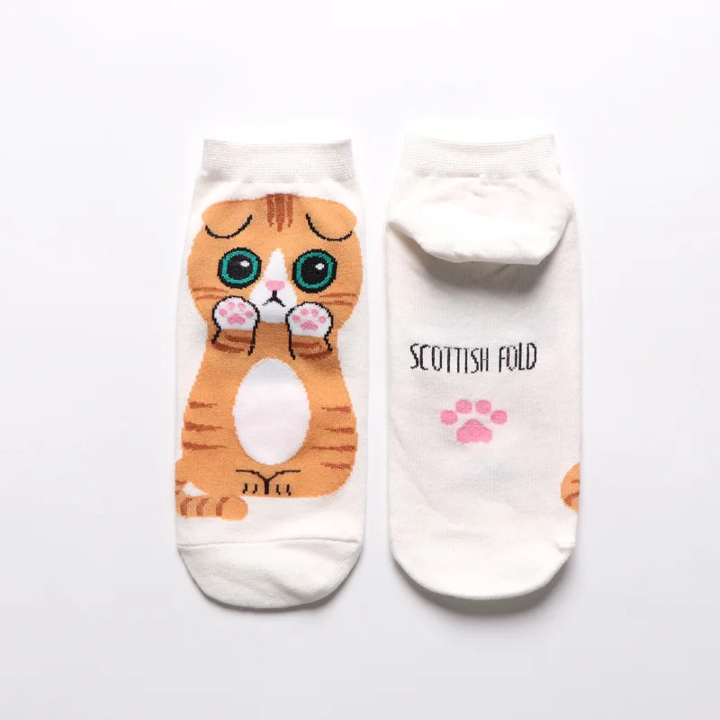 Kawaii/носки с героями мультфильмов; милые короткие носки-башмачки с закрытым носком и изображением кота, собаки; забавные повседневные короткие носки для мужчин и женщин; хлопковые носки Happy - Цвет: white cat