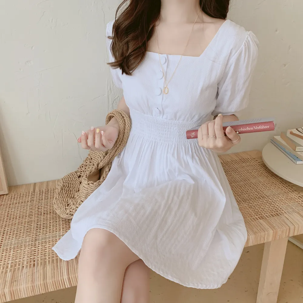 Трапециевидные платья летние женские праздничные свидания милые корейские Япония консервативный Стиль Девушка Дизайн Рубашка-Платье на пуговицах фиолетовый белый
