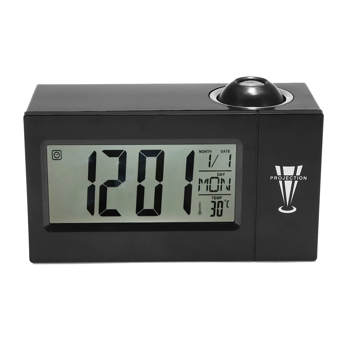 Повтор часы-будильник с подсветкой Настенный проектор Проекционные часы термометр Прочный качество - Цвет: Черный