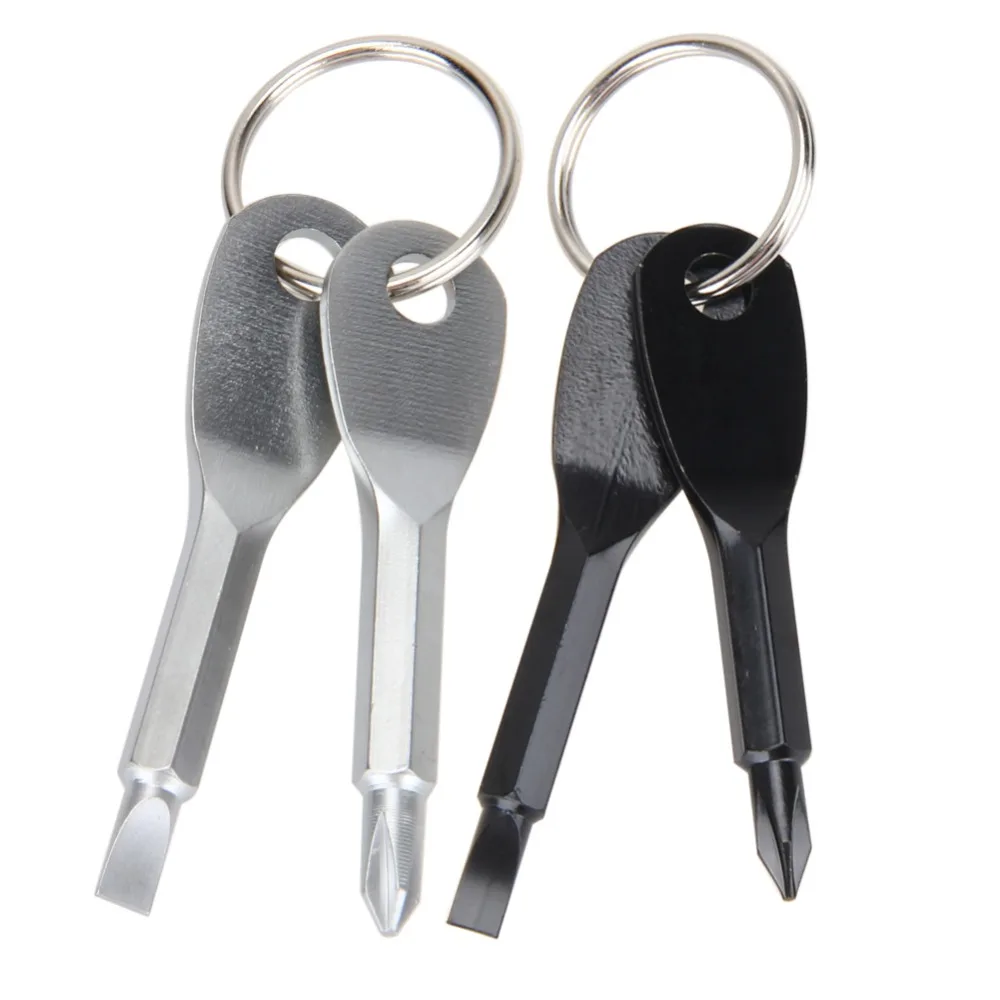 

2 PCS Stainless Steel Multifunction EDC Screwdriver Key Shape Mini Tools Key Ring Set Pocket Outdoor Tool Set Multitool Keychain