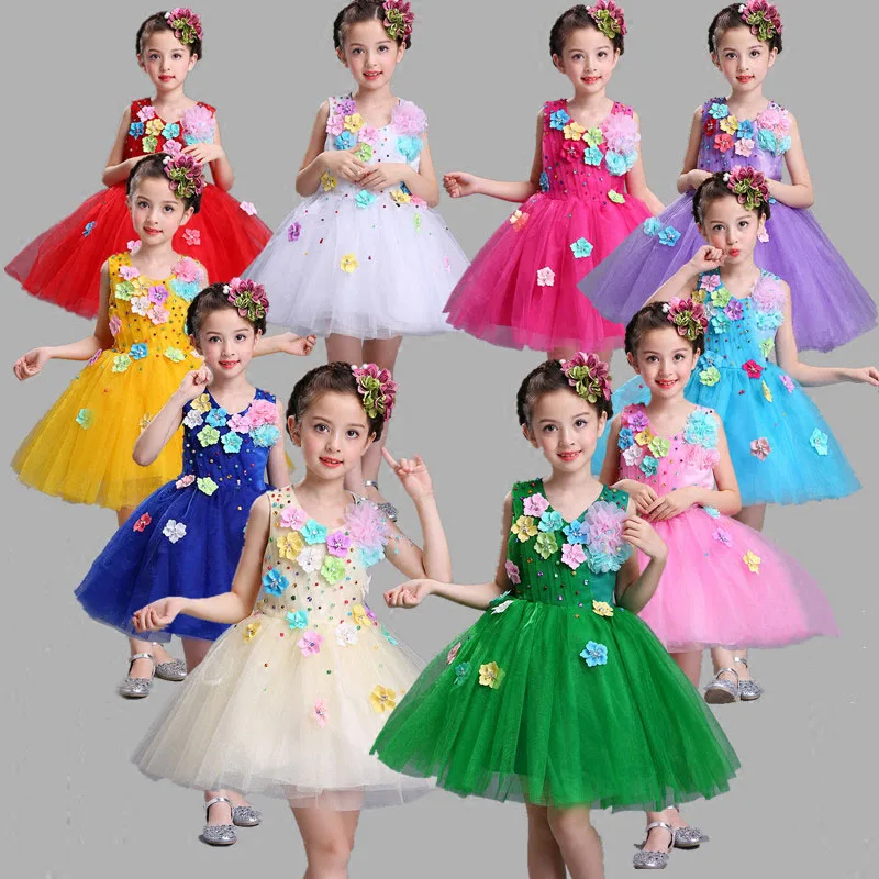 

Summer Children Pageant Clothes Luxurious Princess Wedding Hot Pink 3D Flower Party Dress for Girls 3 To 12 Years Kids