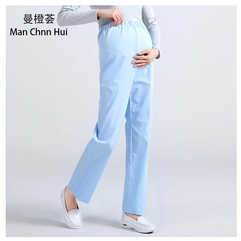 Hospital Summer Nurse Medical Work Pants Women-Maternity Pants Pink White Nurse Elastic Waist