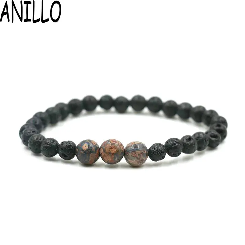 

ANILLO Men Natural 6 Mm Stones Lave Beads Bracelet Couple Bracelet For Women Charm Fashion Jewelry