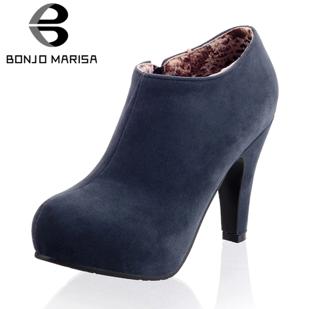 

BONJOMARISA New Fashion Spike High Heels Zip Round Toe Platform Shoes Woman Casual Office Spring Autumn Pumps Plus Size 32-45