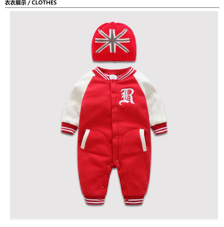 

Children's clothing infant double thickening ha garments Baby romper suit fleece long-sleeved suit Red baseball uniform clothing