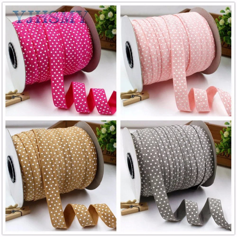 

YJHSMY E-18127-20,16 mm White dot printing elasticity Ribbon,10 yards DIY handmade hair accessories Material,free shipping