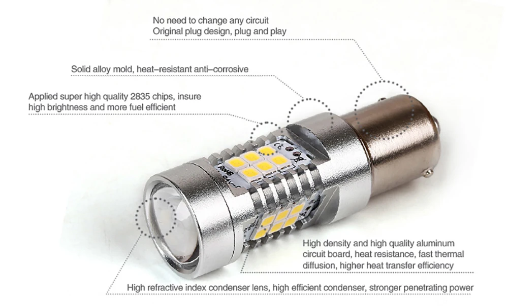 1156 P21w Ba15s Led 1157 Car Bulb BA15D P21W T20 7440 W21W W21/5W 7443 3156 3157 Turn Signal Light 2PCS