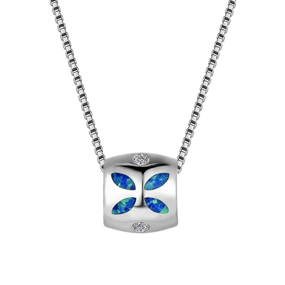 

Blue Fire Opal 925 Sterling Silver Filled Round Leaves Pendant Necklaces For Women Christmas Gifts Jewelry