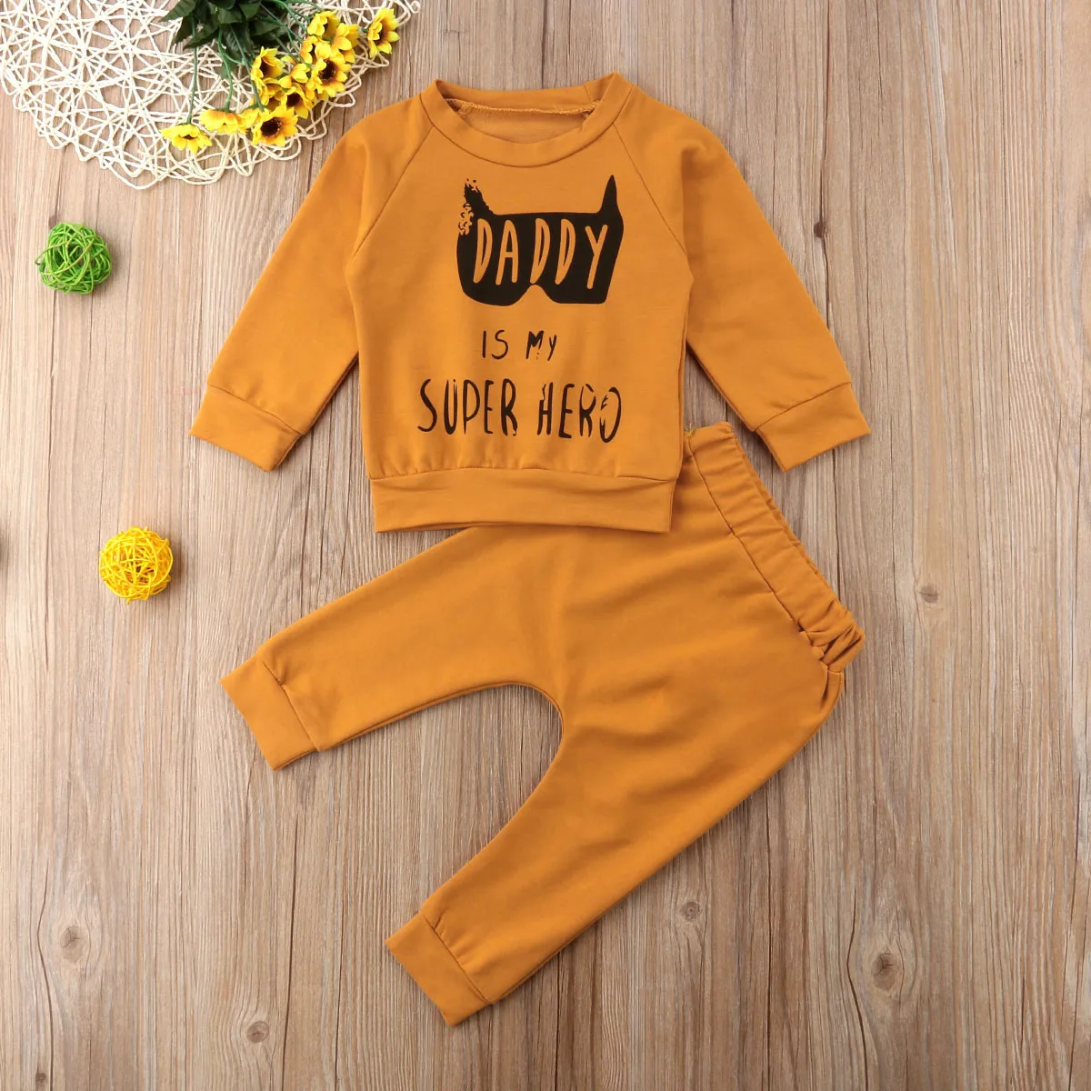 Комплект одежды из 2 предметов для новорожденных девочек: топ с длинными рукавами и надписью «Daddy Is My Superhero» и штаны - Цвет: Цвет: желтый