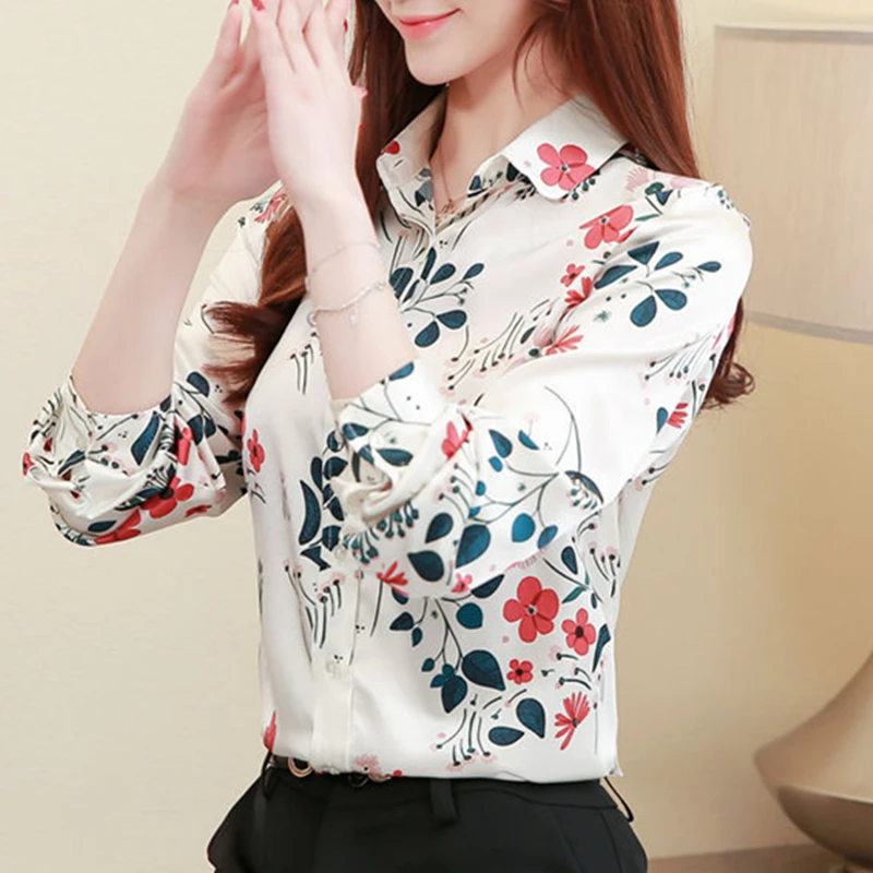  Womens Tops and Blouses Silk Blouse Women Long Sleeve Shirts Korean Fashion Clothing Blusas Feminin