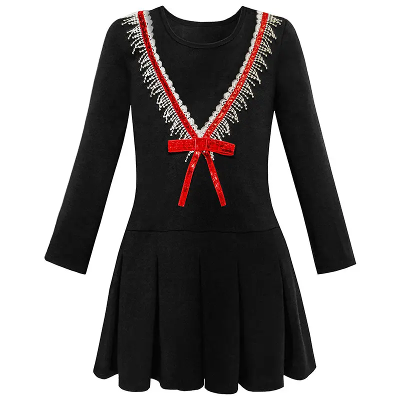 Sunny Fashion платья для девочек Школьная форма Назад Школа Длинный рукав Галстук
