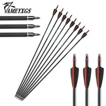 

6/12/24Pcs Archery 400 Spine Carbon Arrows Detachable Replace Arrowhead OD 7.6mm 3 Inch Rubbe Feathers for Compound Recurve Bow