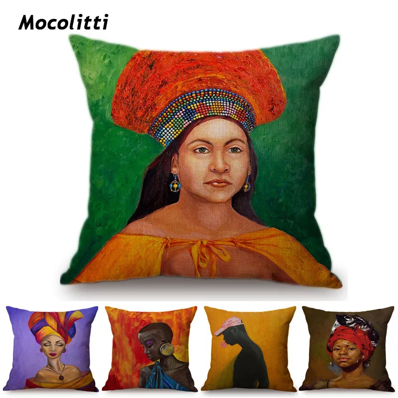 African Oil Painting Art Style Cushion Cover Colorful Noble Woman Self Portrait Exotic Home Decor Sofa Throw Pillow Case | Дом и сад