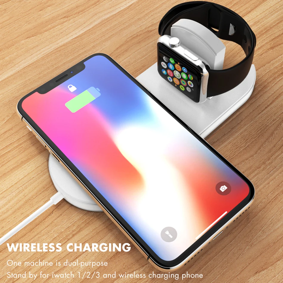 

2 in 1 Wireless Charger For iPhone Xs Max Xr X 8 Apple Watch 3 2 Charger For Samsung S9 10W Fast Wireless Charging Pad