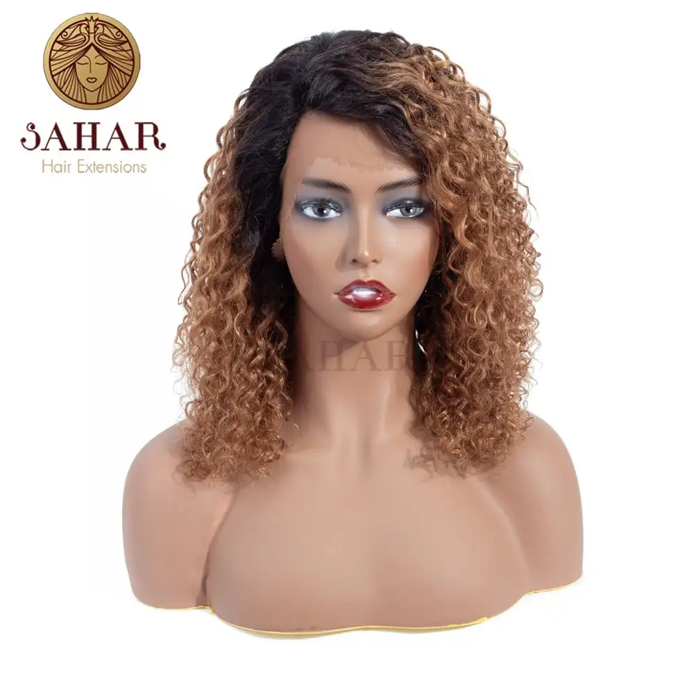 

SAHAR Honey Blonde Color Extensions Brazilian Water Wave Remy Hair L-shape Lace Front Wig 100% Human Hair Piece Wig
