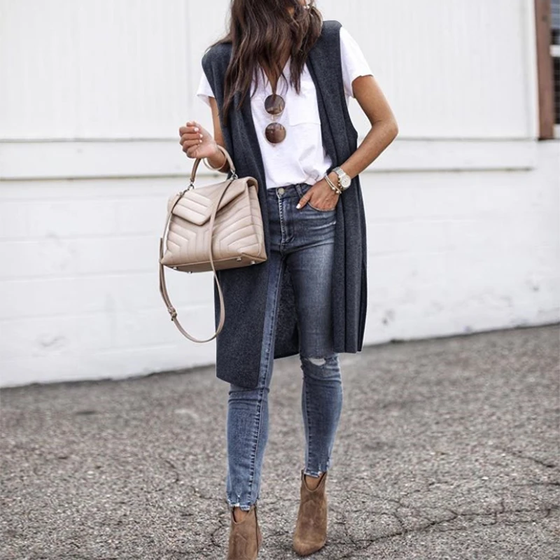 2018 Autumn Womens Vest Coats Female Sleeveless Jackets Women Waistcoats Solid Vests Knitted Cardigan Femme Casual Gilets Tops