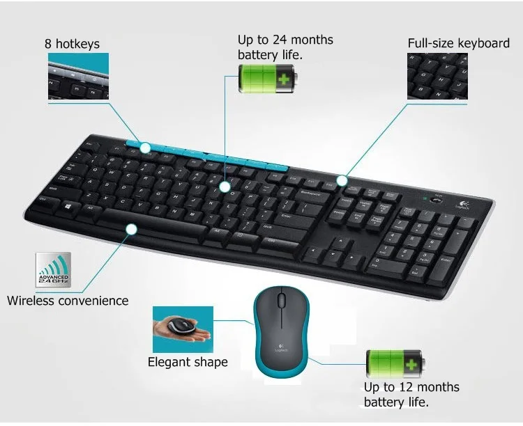 Комплект беспроводной мыши и клавиатуры для ПК и ноутбука logitech MK275