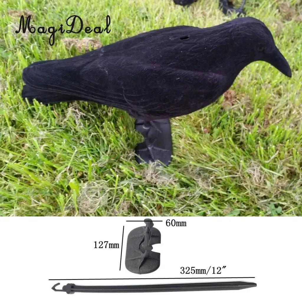 MagiDeal Durable Garden Flocked Hard Plastic Black Crow Hunting Decoy Raven Halloween Prop for Shooting Home Yard Field Decor