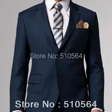 Итальянский высокого качества камвольно чистая шерсть костюм Для мужчин Бизнес костюм два Пуговицы Премиум Indigo Pinstripe костюм
