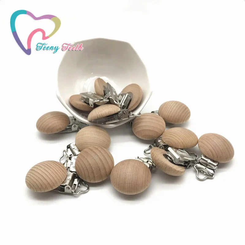 

Teeny Teeth 50 pcs Pacifier Clips Round Natural Beech Wood Baby Holder Teether Teething Universal Clip Beech Wood Dummy Cilps