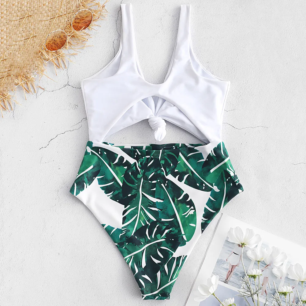 ZAFUL داخلية عقدة انقطاع الاستوائية واحدة قطعة لباس سباحة شاطئ V الرقبة Playsuits ملابس السباحة سلك مجانية مبطن واحدة قطعة ثوب السباحة