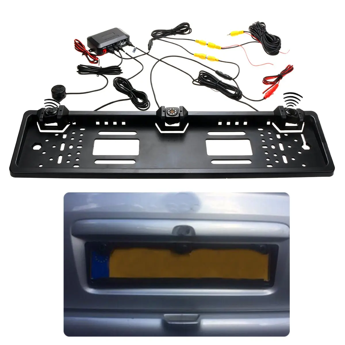 

Car Rear View Reverse Camera Parking Sensors Radar Kit Backup EU License Number Plate Night Vision 170 Degree
