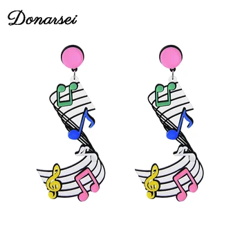 

Donarsei Creative Notes Acrylic Earrings For Women Acetate Colorful Music Spectrum Stave Drop Dangle Earrings Party