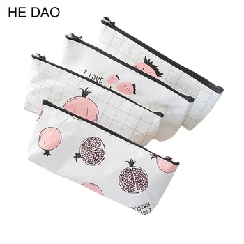 

1 Pcs Fruits Canvas Leather Pencil Case Stationery Storage Organizer Bag School Office Supply Escolar