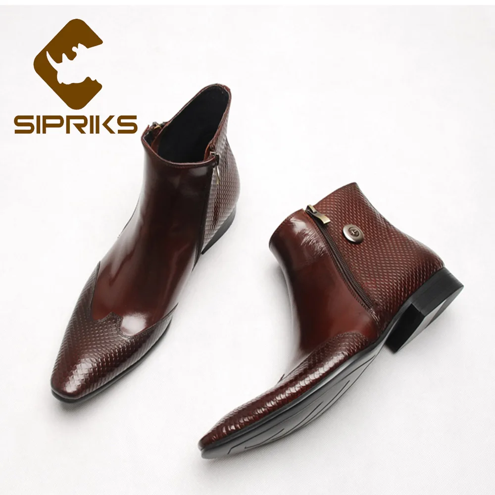 Buy SIPRIKS Double Zipper Boots Burgundy Leather Basic