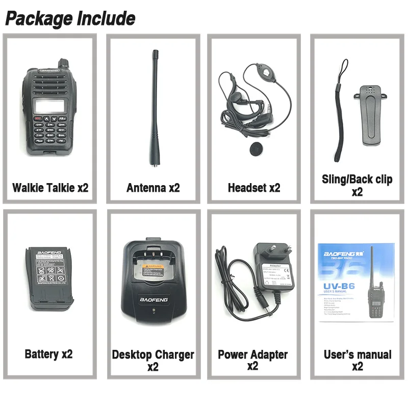 2 шт. Baofeng UV B6 иди и болтай Walkie Talkie “иди 5 Вт Samll Размеры рация Портативный