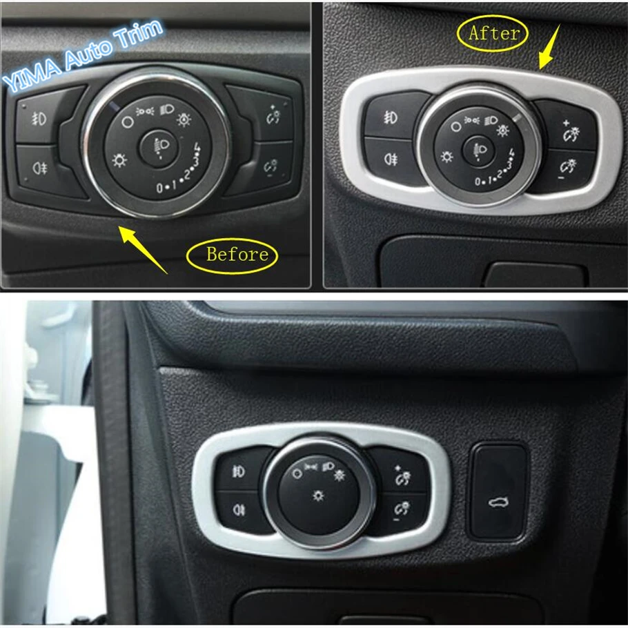 

Lapetus Car Styling Front Head Lights Headlamp Switches Button Cover Trim ABS Fit For Ford Focus 2019 / Matte Carbon Fiber Color