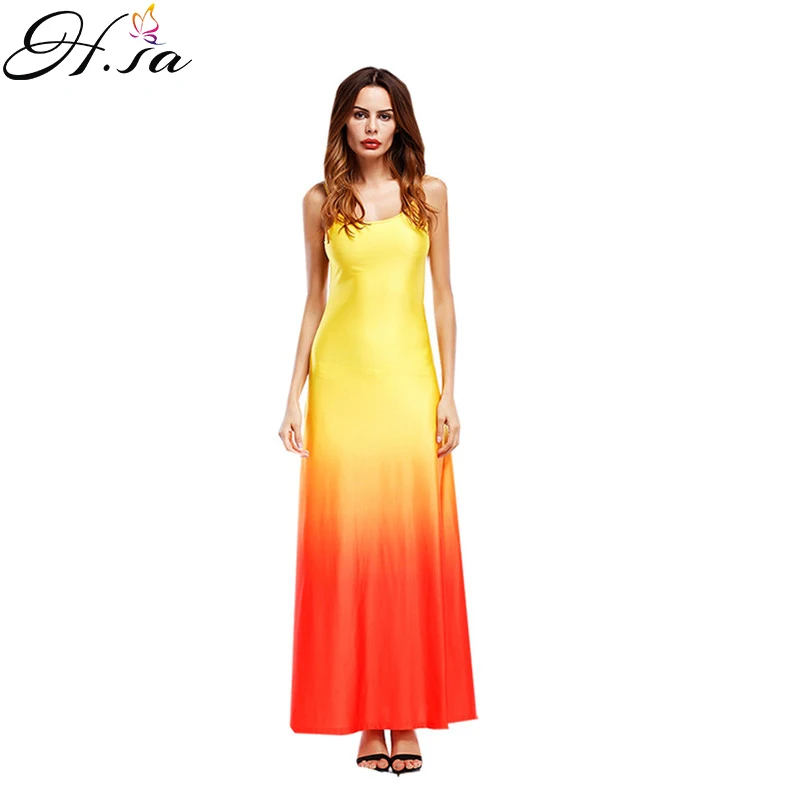 

H.SA 2019 Summer Long Maxi Dresses Strap Evening Party Vestidos Gradient Slim Dresses Beach Dress vetement femme Plus size 5XL