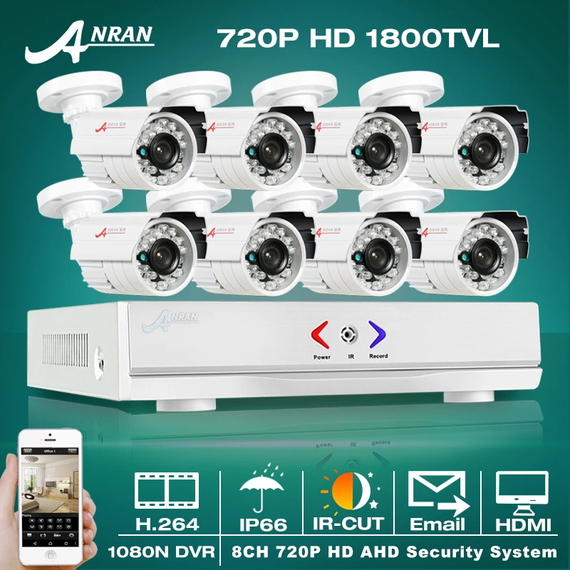 ANRAN Security System 8CH 1080N HDMI DVR AHD 720P 1800TVL IR Outdoor Camera Home CCTV Video Surveillance Kits With Email Alert