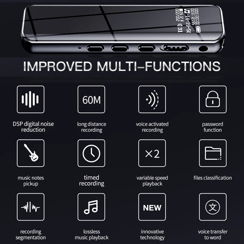 Shinco V19 Multi-function Voice Recorder Professional Digital Audio Voice Activated Recorder Microphone Mini Dictaphone