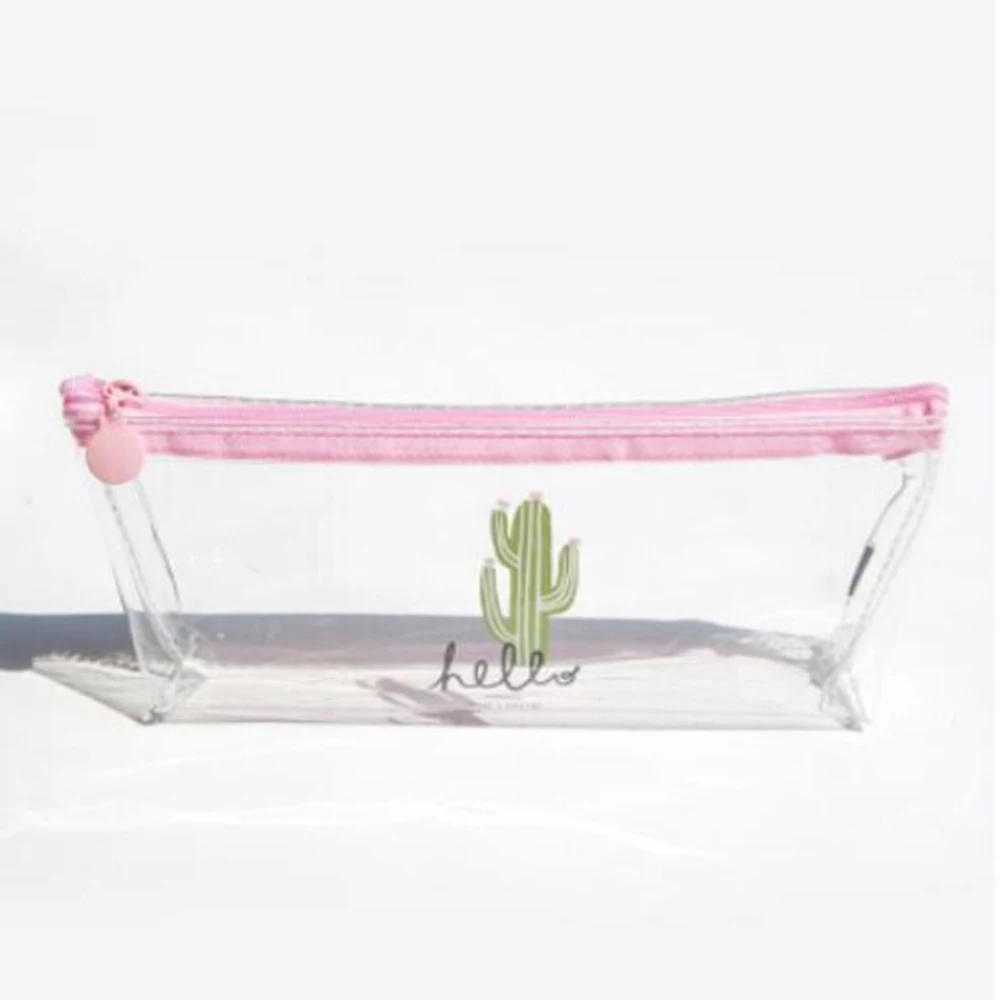 Прозрачный гелевый водонепроницаемый пенал с рисунком фламинго, сумка для хранения корейских канцелярских принадлежностей, школьные Пеналы, материал escolar - Цвет: Зеленый