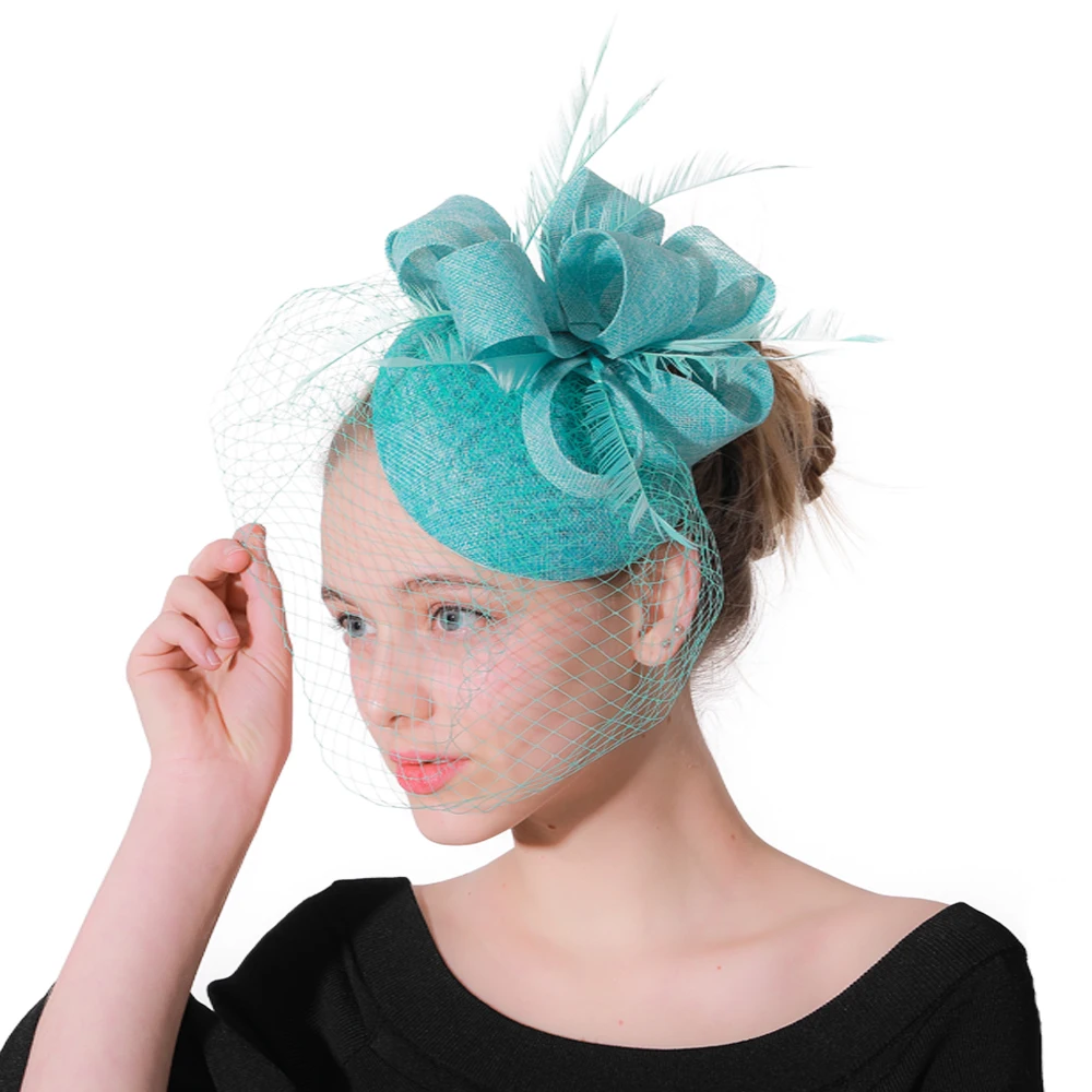 

Classic Ladies Elegant Hair Accessories For Race Wedding Party Mesh Feather Fascinator Church Hair Clips Women Hair Bands XMF113