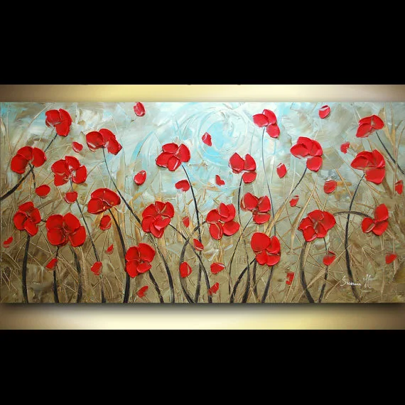 

Hand Painted Wall Art ABSTRACT Red Poppies Impasto Wall Decor Red Landscape Abstract Canvas Painting Contemporary Art Home Decor
