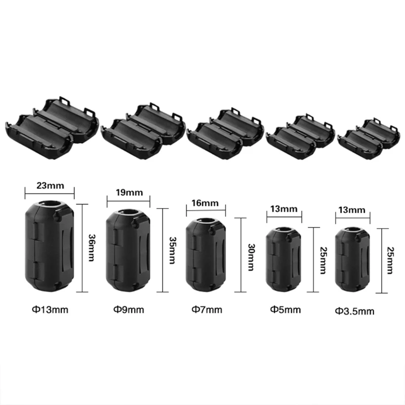 

Black Clip-on Ferrite Ring Core RFI EMI Noise Suppressor Cable Clip For 3.5/5/7/9/13mm Cable