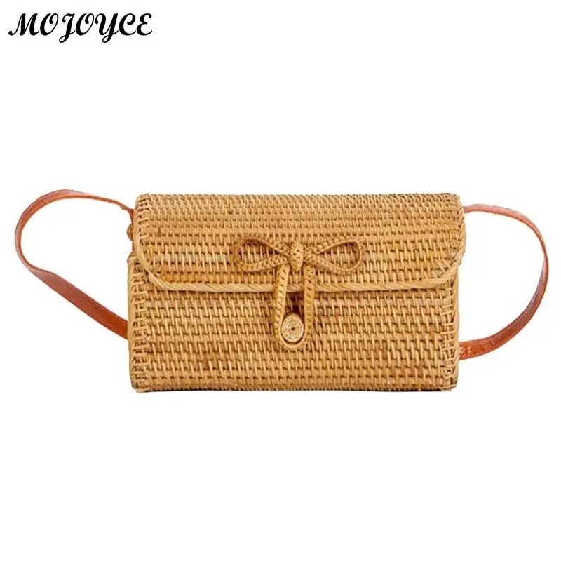

Handmade Rattan Woven Crossbody Fashion Summer Beach Women Bag Shoulder Tote Ladies Bowknot Flap Bags Female Handbag Bolsa Femin
