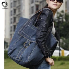 Kujing Мода сумки высокого качества деним большой емкости бизнес повседневная женская сумка дешевые шоппинг поездки роскошная женская сумка на плечо