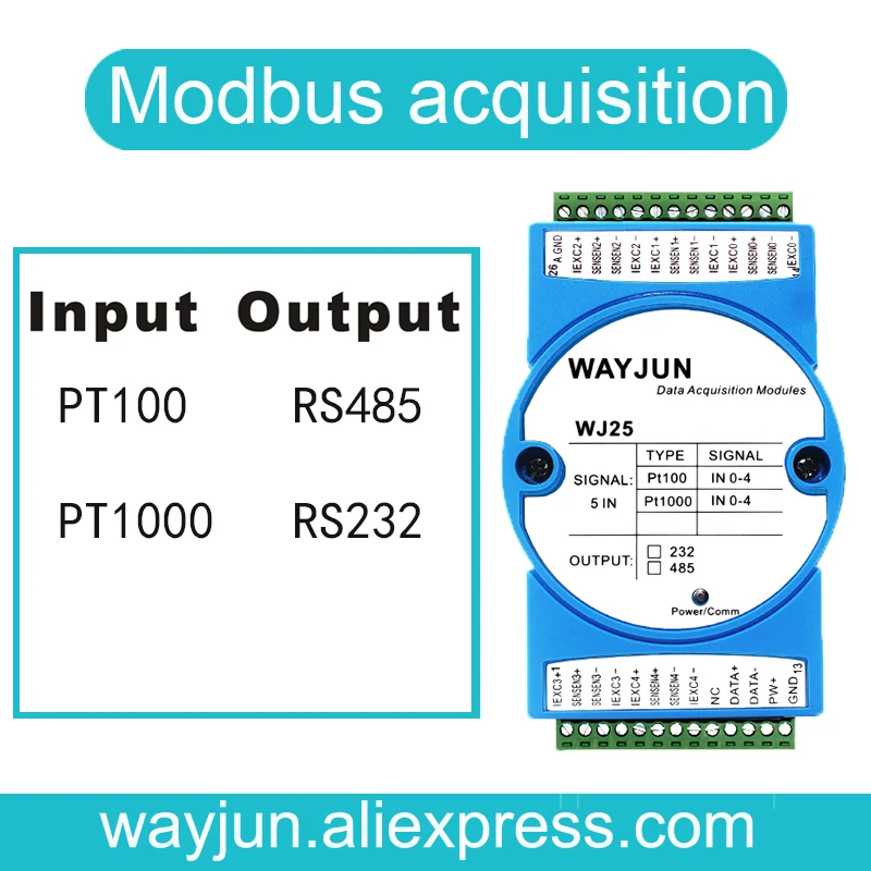 WAYJUN WJ25 Modbus Temperature Acquisition Module of 5-way Thermal Resistance Signal Transfer RS-485/232 Isolator | Инструменты