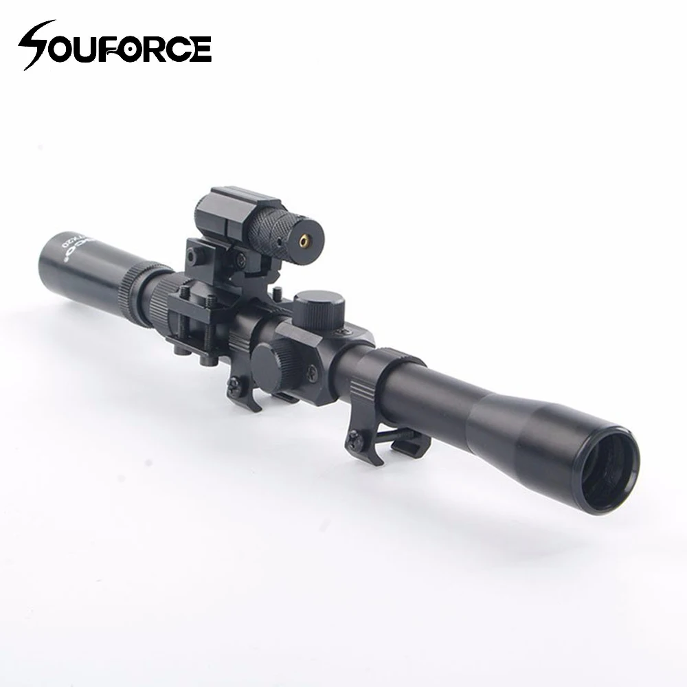 

New Tactical 3-7X20 Air Gun Rifle Optics Cross Reticle Scope+20mm Rail Mounts +Red Dot Laser Sight For Hunting Airsoft Supply