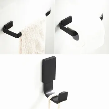 

Free shipping Modern design Copper bathroom accessories set 3pcs black color paper holder towel ring robe hook