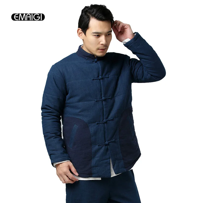 

Winter New Chinese Style Men's Jacket High Quality Brand Cotton Linen Outwear Male Casual Cotton Padded Warm Coat U01